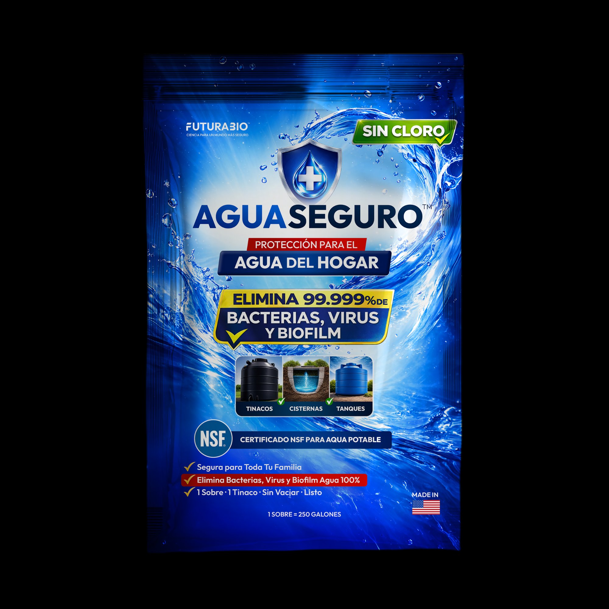 AGUASEGURO™ Empaque oficial 250 Galones